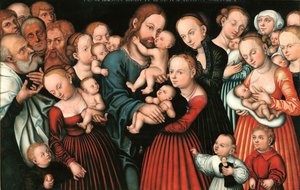 Tysk: Christus segnet die Kinder Kristus velsigner børnene. af Lucas Cranach the Elder