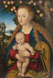 Tysk: Madonna und Kind unter dem Apfelbaum Madonna og barn under æbletræet / The Virgin and Child Under an Apple Tree af Lucas Cranach the Elder