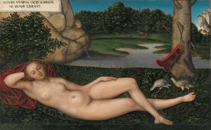 Tysk:  Quellnymphe Nymfen ved springvandet af Lucas Cranach the Elder