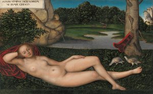 Tysk:  Quellnymphe Nymfen ved springvandet af Lucas Cranach the Elder