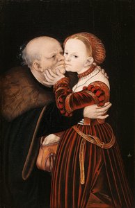 Tysk: Ungleiches Paar / Der alte Narr Ill-Matched Lovers / The old fool af Lucas Cranach the Elder