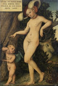 Tysk: Venus mit Amor als Honigdieb Venus med Amor, der stjæler honning af Lucas Cranach the Elder