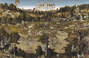 Jagt til ære for kejser Charles V på Torgau Slot af Lucas Cranach the Elder