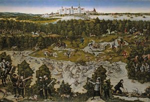 Jagt til ære for kejser Ferdinand I på Torgau Slot af Lucas Cranach the Elder