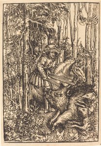 Jæger til hest på jagt efter vildsvin af Lucas Cranach the Elder