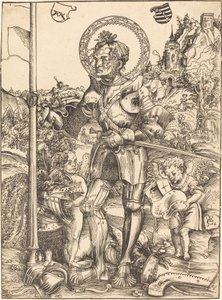 Saint George stående, med to engle af Lucas Cranach the Elder