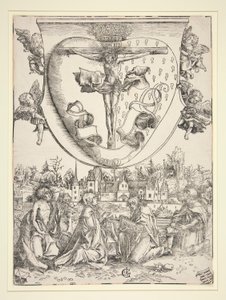 Jomfruen, Saint John, Saint Lawrence og Saint Roch med det hellige hjertes arme af Lucas Cranach the Elder