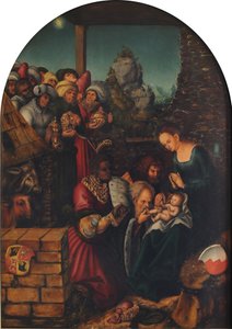 Tysk: Die Anbetung der Heiligen Drei Könige The Adoration of the Magi (De hellige tre kongers tilbedelse)
