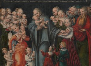 Kristus velsigner børnene, ca. 1545-50. af Lucas Cranach the Younger