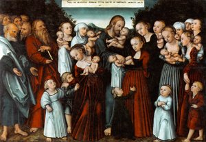 Tysk: Christus segnet die Kinder Kristus velsigner børnene af Lucas Cranach the Younger