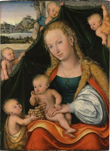 Tysk: Madonna und Kind mit dem Johannesknaben und Engeln The Virgin and Child with the Infant Saint John the Baptist and Angels af Lucas Cranach the Younger