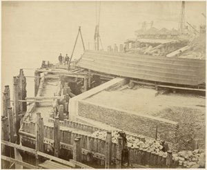 Opførelse af det udvidede Limehouse Basin, London, maj 1869 af Lucas and Tuck