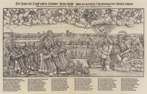 Frederik III, kurfyrst af Sachsen og Martin Luther, der overværer Kristi dåb (gravering;)