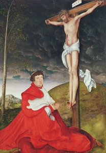 Albert, kardinalkurfyrst af Mainz ved foden af korset (olie på panel) af Lucas the Elder Cranach
