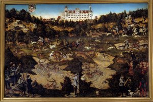 Jagt til ære for Karl V på Torgau Slot (Tyskland). Maleri af Lucas Cranach den Ældre (1472-1553) af Lucas the Elder Cranach