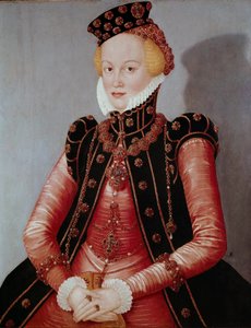 Portræt af Lady Ung kvinde rigt påklædt, iført hat og juvelbeklædning. Maleri af Lucas Cranach den ældre (1472-1553) Dim. 87 x 69 cm München Alte Pinakothek af Lucas the Elder Cranach