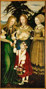 Sankt Dorothy, Sankt Agnes og Sankt Kunigunde, detalje af Sankt Katharinas alter af Lucas the Elder Cranach