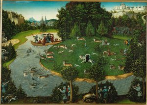 Kurfyrst Friedrich der Weises Staghunt af Sachsen (olie på poppeltræ) af Lucas the Elder Cranach