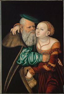 Det ujævne par (tempera på rødbøg) af Lucas the Elder Cranach