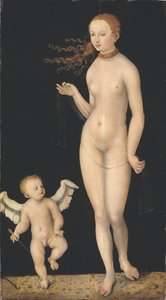 Venus et Cupidon - Venus og Amor, af Cranach, Lucas, den ældre (1472-1553). Olie på træ. Mål: 90x49,5 cm. Nationalmuseum Stockholm af Lucas the Elder Cranach