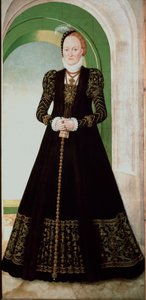 Portræt af Anne af Danmark (1532-1585) Hustru til kurfyrst Augustus af Sachsen (1526-1586) Maleri af Lucas Cranach den Unge (1515-1586) 1565 søn. 215x104 cm Vienna Kunsthistorisches Museum