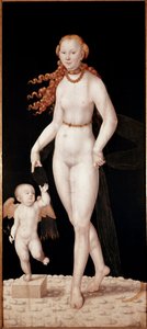 Venus og Amor Maleri af Lucas Cranach den unge (1515-1586) 1540 ca. Svag. 196 x 89 cm München, Alte Pinakothek