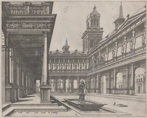 Palace Courtyard med springvand i et rektangulært bassin