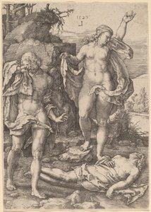 Adam og Eva begræder Abels død af Lucas van Leyden