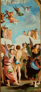 Engle blandt de retfærdige (olie på træ) af Lucas van Leyden