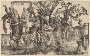 Arthur, Charles den Store (Charlemagne), Godfry af Bouillon af Lucas van Leyden