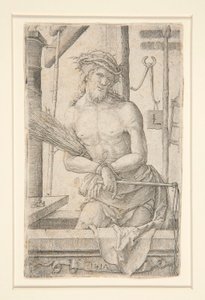 Kristus som sorgens mand med lidenskabens redskaber af Lucas van Leyden