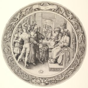 Kristus før Annas, fra Circular Passion, 1509. af Lucas van Leyden