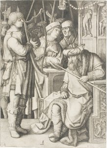 David spiller på harpen før Saul af Lucas van Leyden