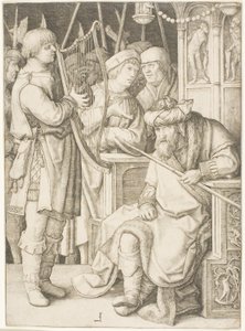 David spiller på harpen før Saul af Lucas van Leyden