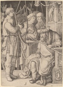 David spiller på harpen før Saul af Lucas van Leyden