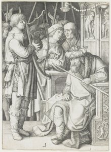 David spiller på harpen før Saul, ca. 1508 af Lucas van Leyden