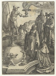 Salomons afgudsdyrkelse Lille serie Kvindelister (serietitel) af Lucas van Leyden