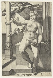 ædruelighed Temperancia (titel på objekt) Seven Virtues (serietitel) af Lucas van Leyden