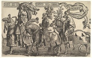 Joshua, David og Judas Maccabee, fra The Nine Heroes, ca. 1520. af Lucas van Leyden