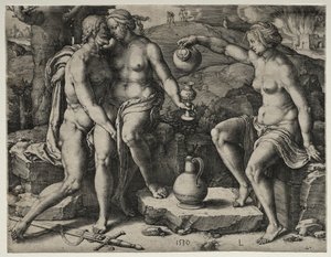 Lot og hans døtre, 1530. af Lucas van Leyden