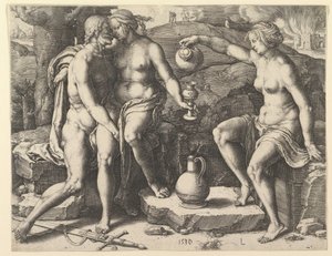 Lot og hans døtre, 1530. af Lucas van Leyden