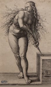 Lucretias selvmord, mellem 1514 og 1515 (Gravering) af Lucas van Leyden