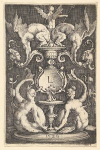 Panel af ornament med to sirener, 1528. af Lucas van Leyden