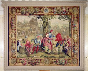 Betal til høstmaskinerne, Gobelins Workshop (tæppe) af Lucas van Leyden