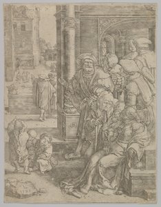 Digteren Virgil suspenderet i en kurv, 1525. af Lucas van Leyden