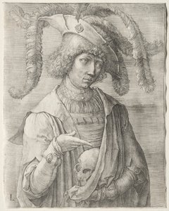 Portræt af en ung mand med en kranie af Lucas van Leyden