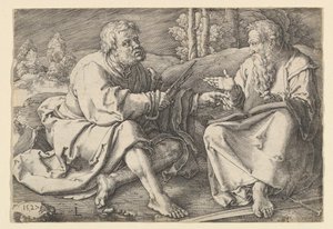 Sts. Peter og Paul sidder i et landskab, 1527. af Lucas van Leyden