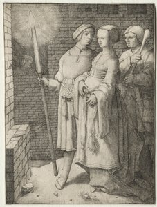 Manden med faklen og en kvinde efterfulgt af en tåbe, ca. 1508. af Lucas van Leyden