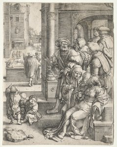 Digteren Virgil suspenderet i en kurv, 1525. af Lucas van Leyden
