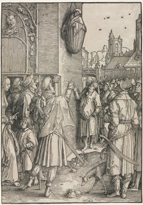 Kvindernes magt: Digteren Virgil suspenderet i en kurv, ca. 1512. af Lucas van Leyden